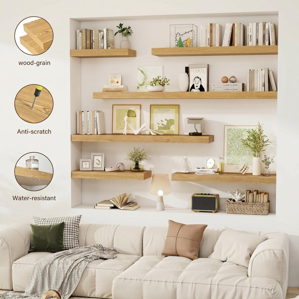 72 Inch Floating Shelves, 12" Deep Floating Shelf Wall Mounted, 72" Wall Shelves, Rustic Deep Bookshelf, Extra Deeper