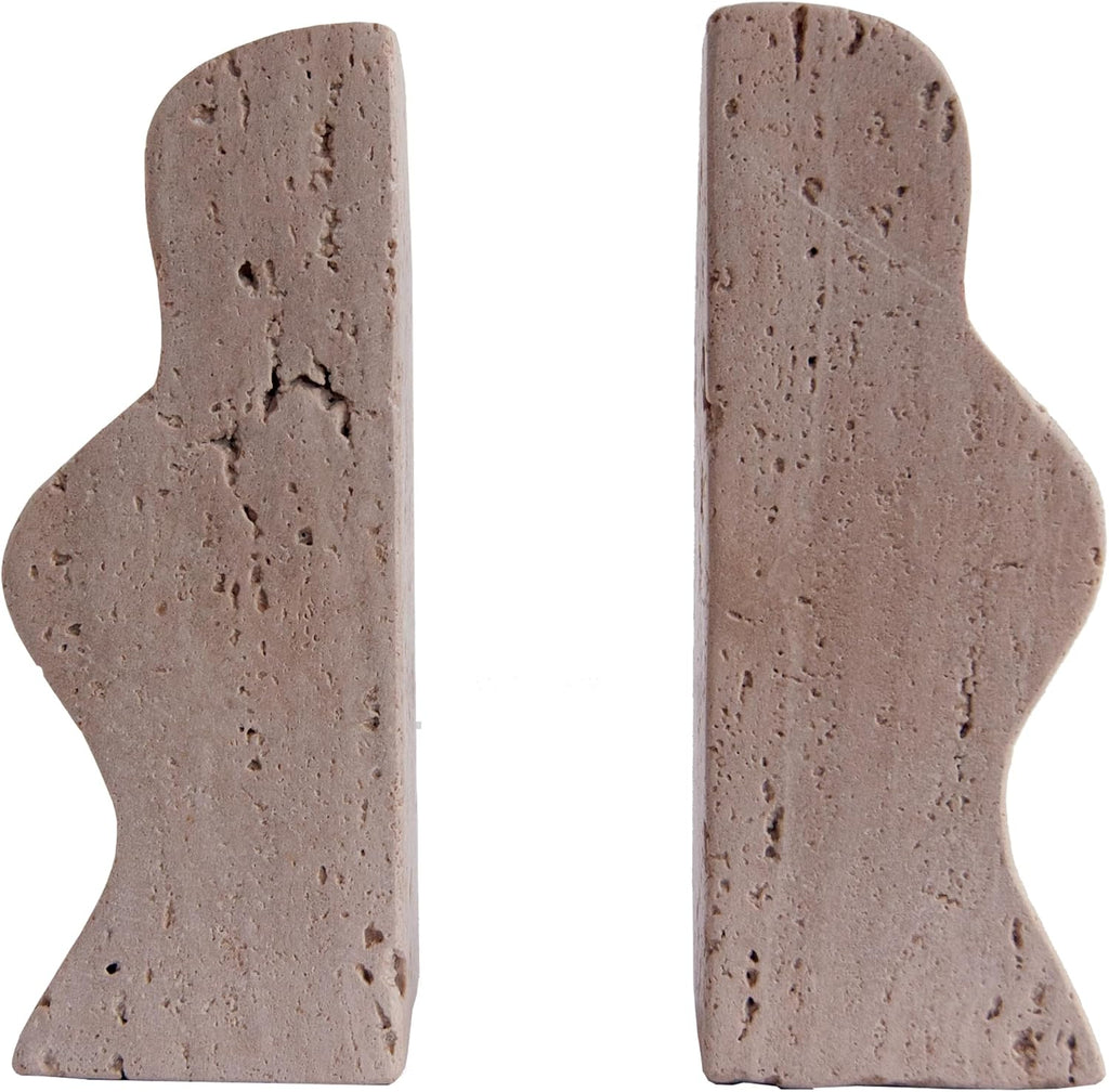 Decorative Travertine Wave Bookends, Natural