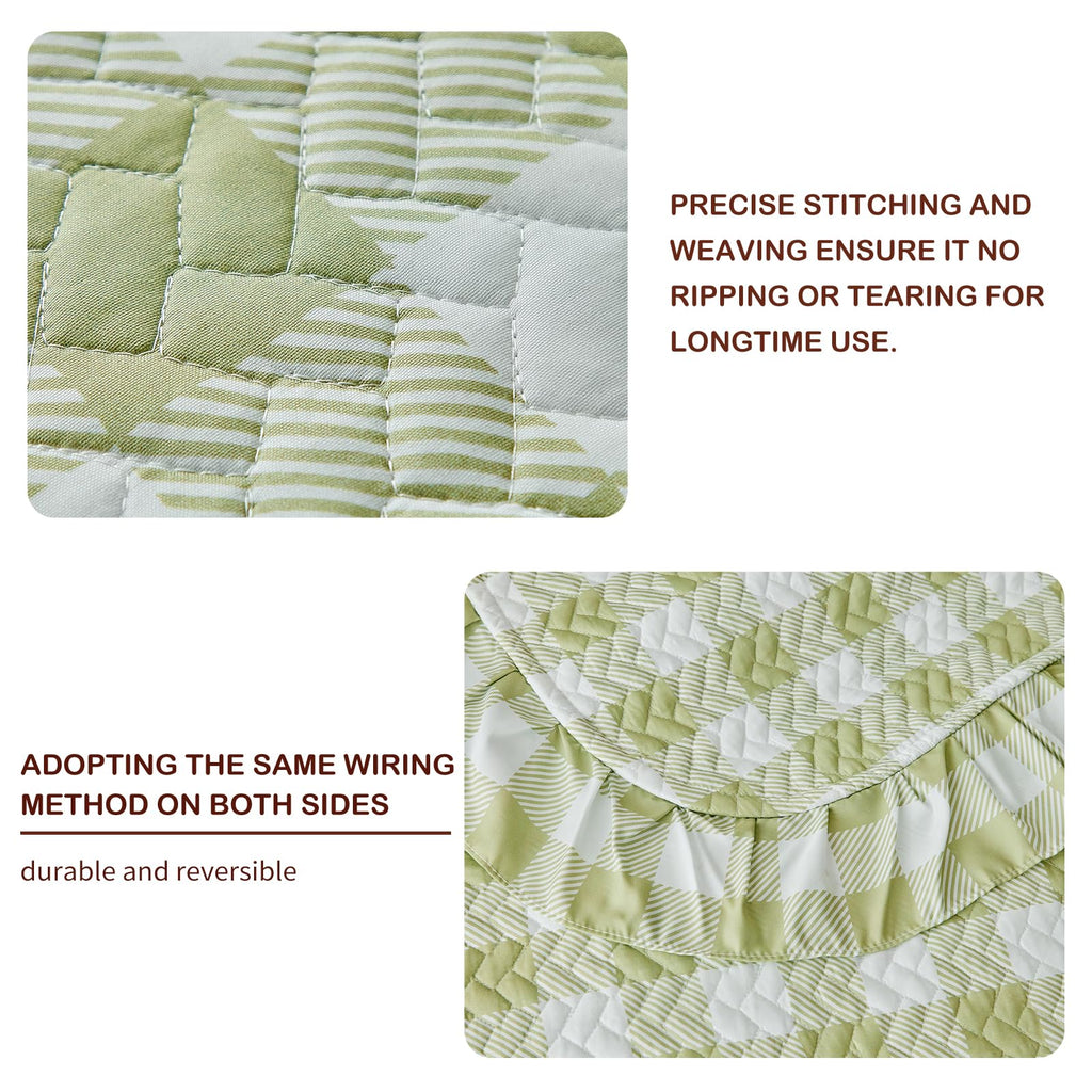 3pcs Ruffle Quilt Set, Sage Green Gingham Plaid Ruffled Design, Soft Cozy Microfiber Farmhouse Bedspread