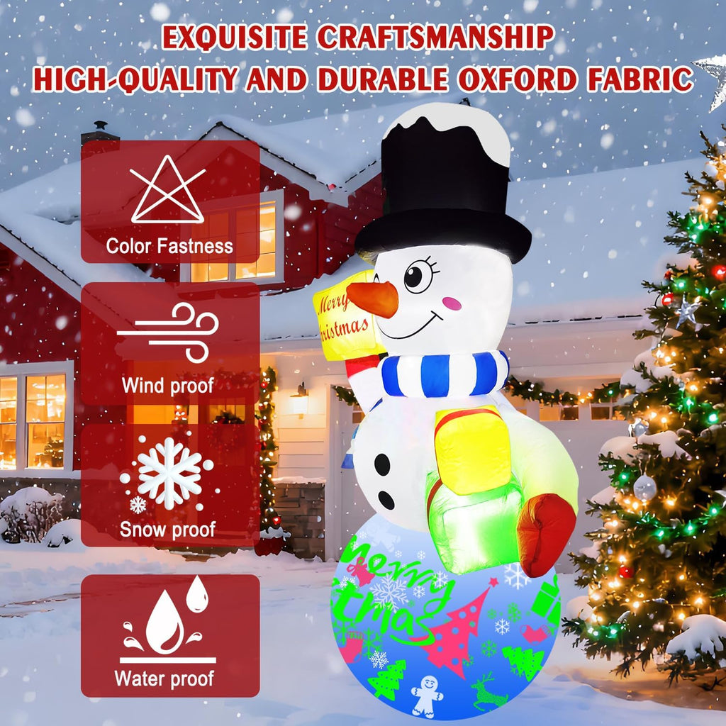 6FT Christmas Inflatables Snowman Outdoor Christmas Decorations Blow Up Snow Man Decor Built-in Rotating Music Box