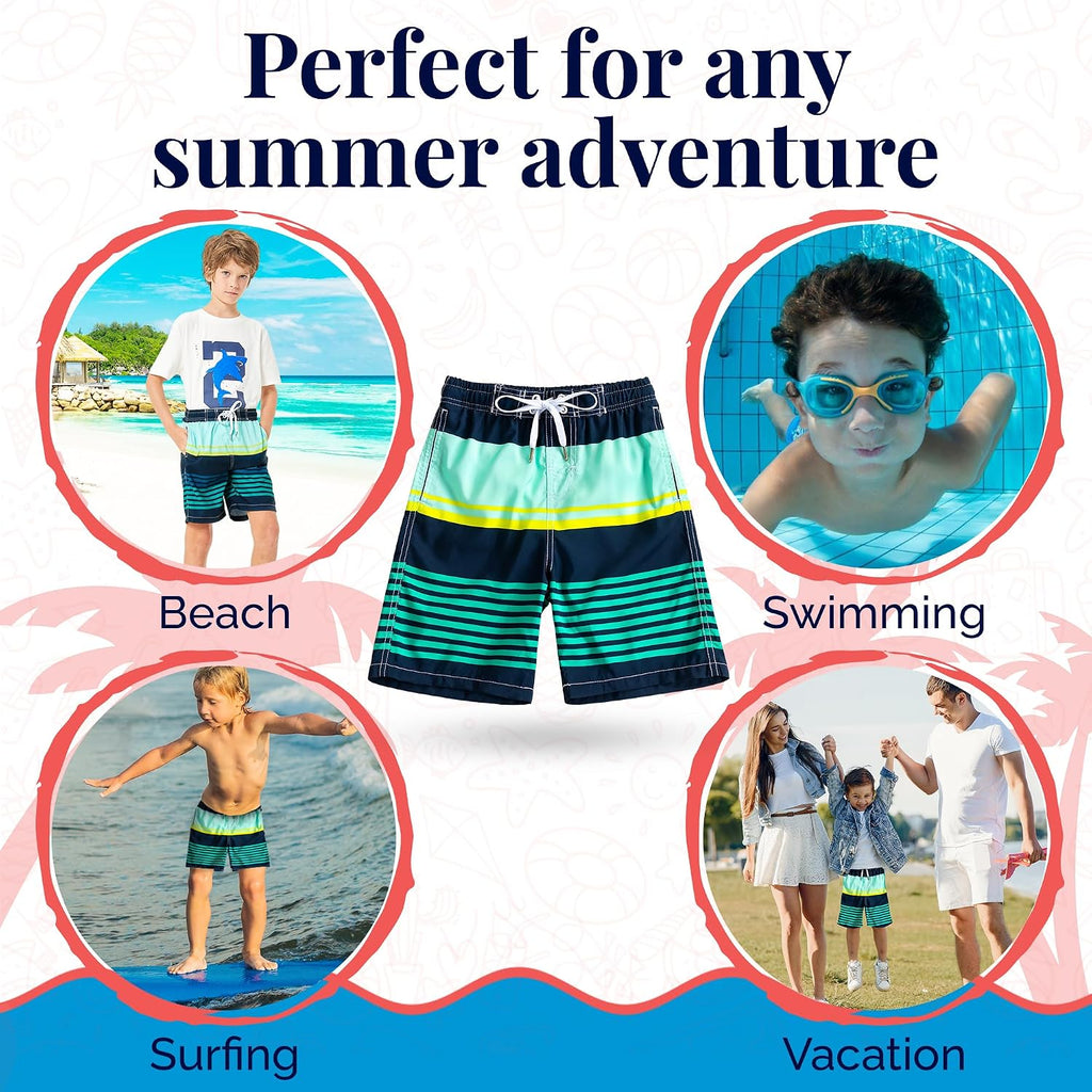 Boys Swim Trunks - Quick-Dry, Comfortable, /6 to 18/ Fun Patterns, Durable Design Boys Bathing Suit