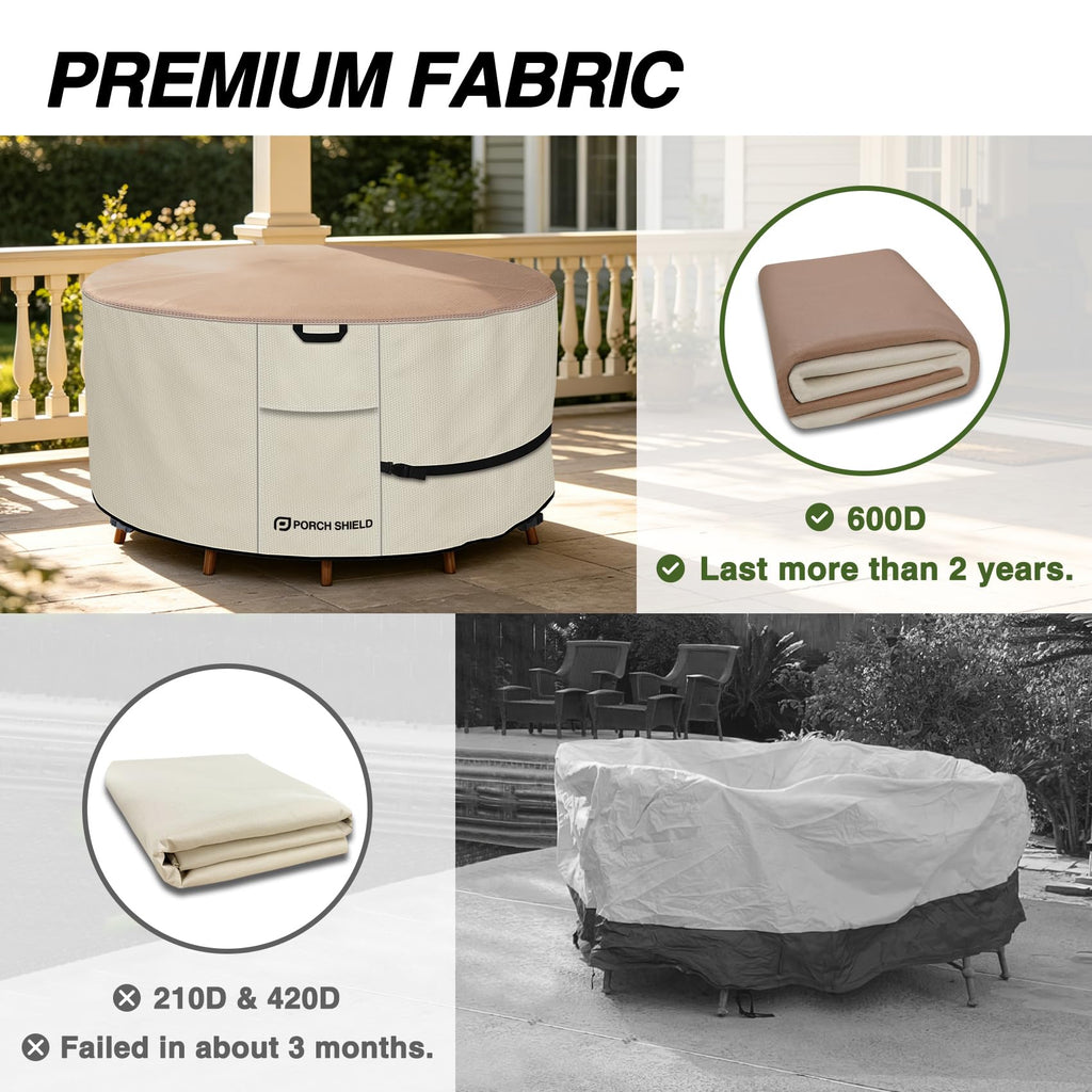 Waterproof Round Patio Table Cover 96 inch, Light Tan & Khaki