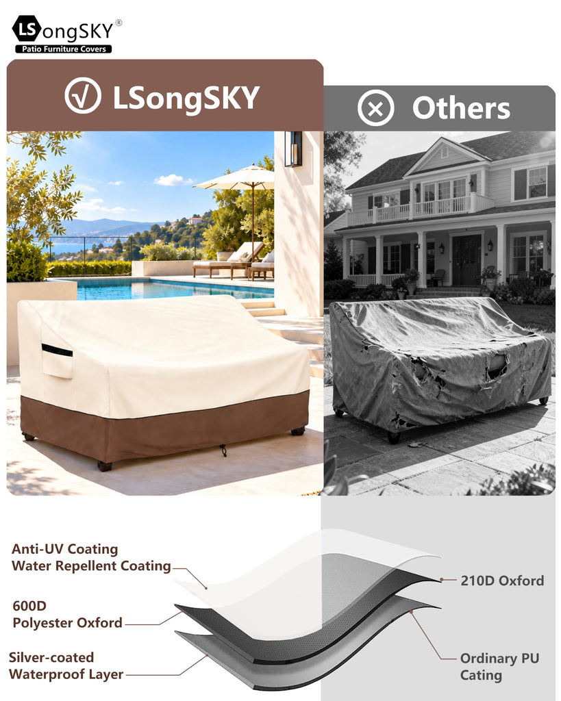 79" Patio Sofa Cover, 600D Waterproof Outdoor Couch Cover, Brown