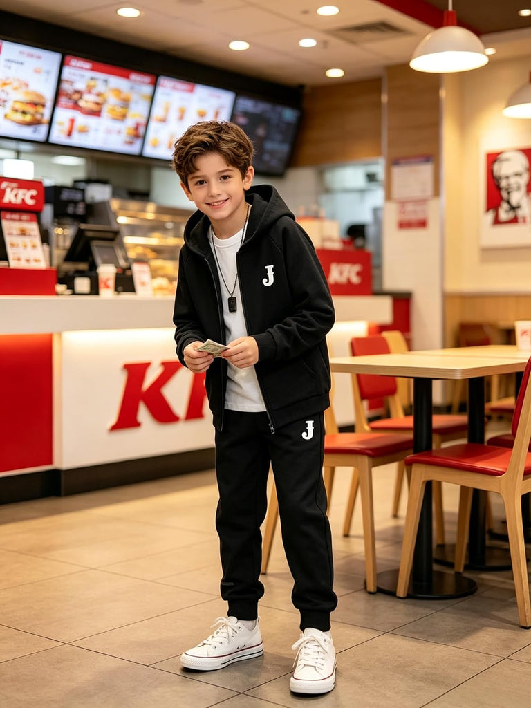 Boys 2 Piece Tracksuit Set Zip Hooded Sweatshirt & Jogger Pants with Letter Print for Kids