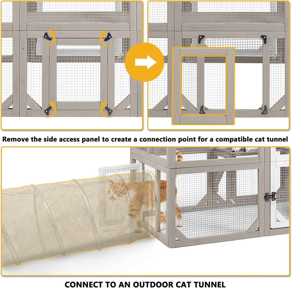 Large Catio Outdoor Cat Enclosure for 1-3 Cats, Multi-Level Wooden