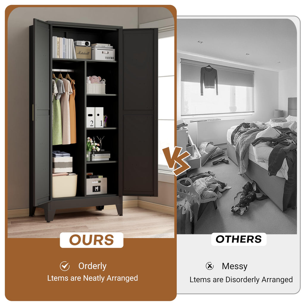 71" Metal Wardrobe Closet Clothing Storage Cabinet with Hanging Rod