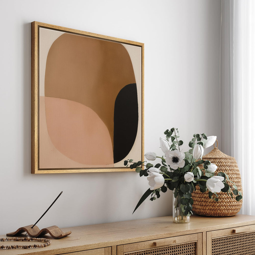 Framed Canvas Print Wall Art Abstract Earth Tone Geometric Shapes Illustrations Modern Art Relax/Calm Warm - 24"x24"