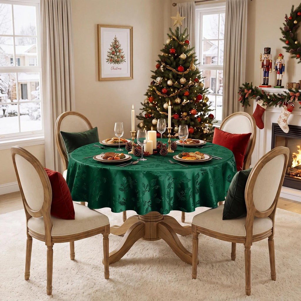Christmas Jacquard Round Tablecloth, 70 inch, Green