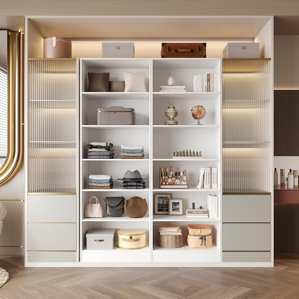 25'' Closet Organizer System with 5 Adjustable Shelves | Modular Closet Open Shelving 15" Deep Wooden Closet Systems