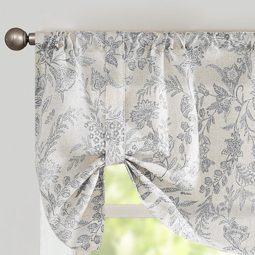 Grey Farmhouse Linen Valance Curtain 18 Inch Tie Up 1 Panel