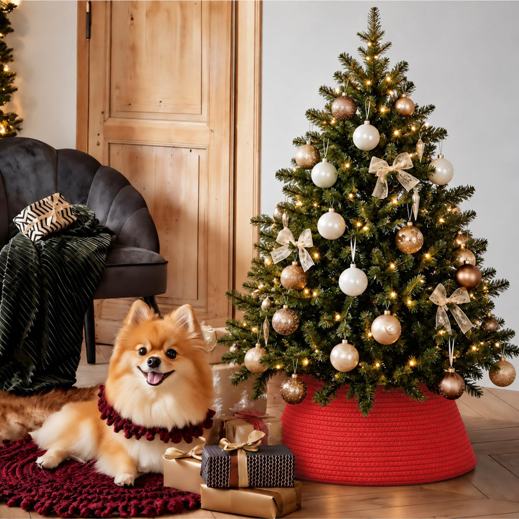 Christmas Tree Collar, Small Tree Skirt for 2-4ft Artificial Trees, Red