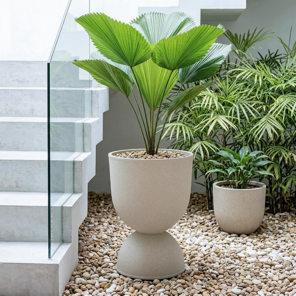 Planters Flower Pots, Large Plastic Urn Planters for Indoor Outdoor Plants, Beige Pedestal Planter 2 Pack, 18 Inch+23