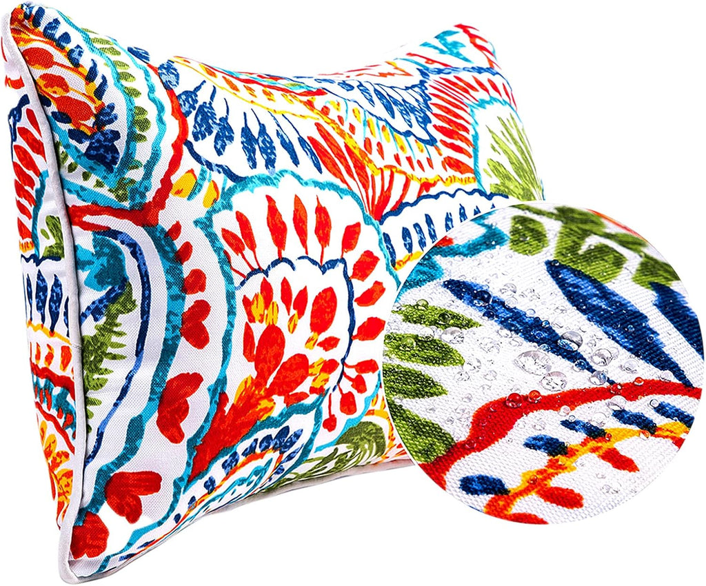 Water-Resistant Outdoor Pillows Set of 2, 12x20 inch Durable Colorful Paisley Pattern Throw Pillows with Inserts
