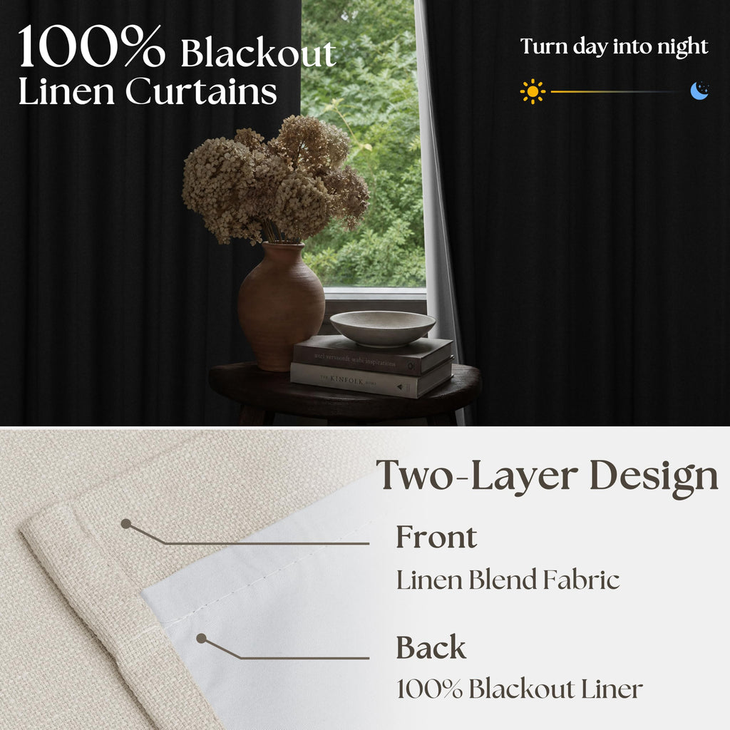 102 Inch Pinch Pleated Blackout Curtains 2 Panels Natural