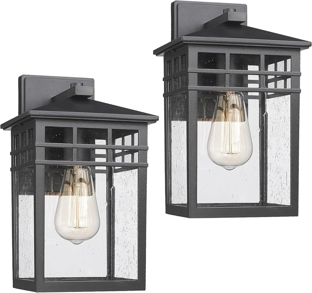 Outdoor Light Fixtures Wall Mount, Modern Farmhouse Exterior Wall Sconces with Seeded Glass for Porch