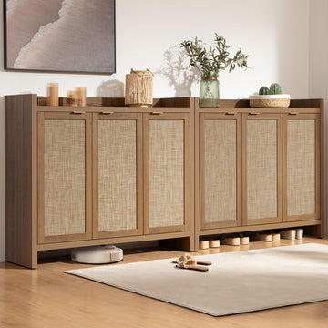 Shoe Storage Cabinet Set of 2, Rattan Large Tall Shoe Cabinet