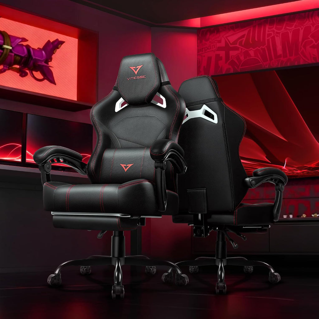 Big and Tall Gaming Chair 400lb Capacity with Footrest | Racing-Style High Back Video Game Chair for Adults, PU