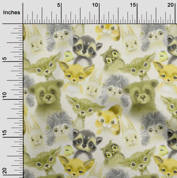 Cotton Poplin Twill Olive Green Fabric Animals Watercolor Quilting Supplies Print Sewing Fabric By The Yard 56 Inch