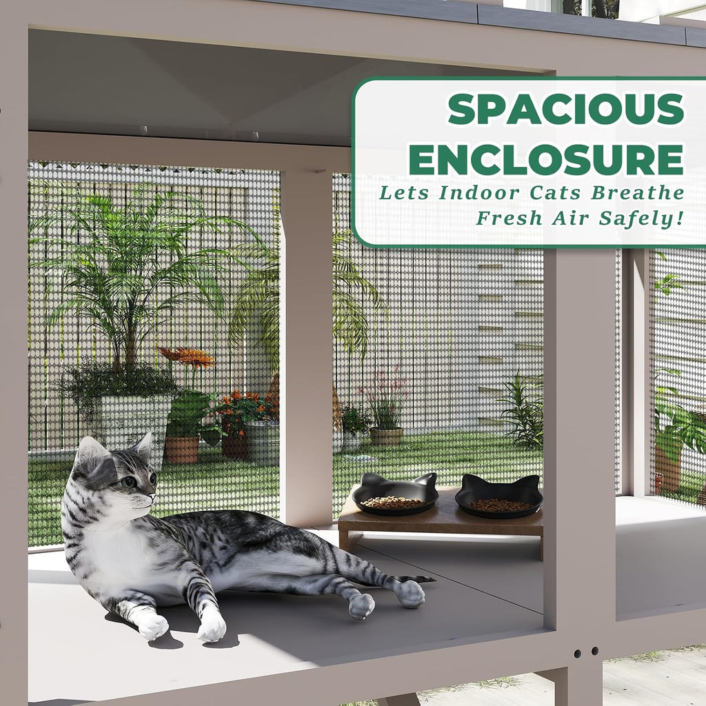 Catio Cat Window Box, Wooden Cat Catio for Indoor Cats, Window Enclosure for Sunbathing, Napping, Overlooking, Keeps