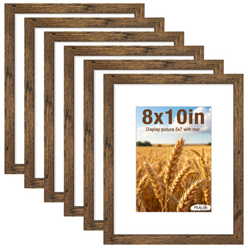 8x10 Picture Frame Set of 6, Wall or Tabletop Display, Rustic Brown