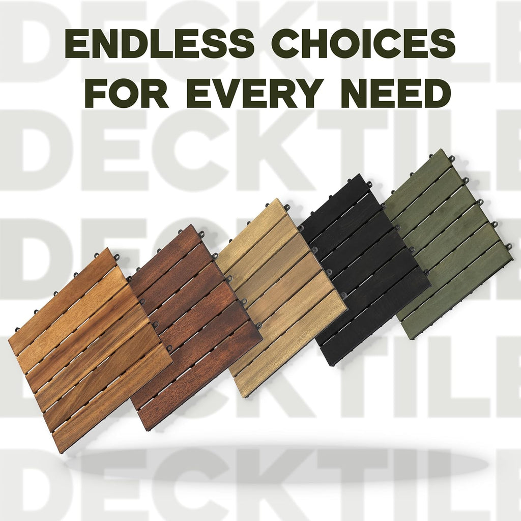 Natural Acacia 12x12 Interlocking Wood Deck Tiles for Balcony, Garden, Patio, Poolside Decor - Waterproof Indoor &