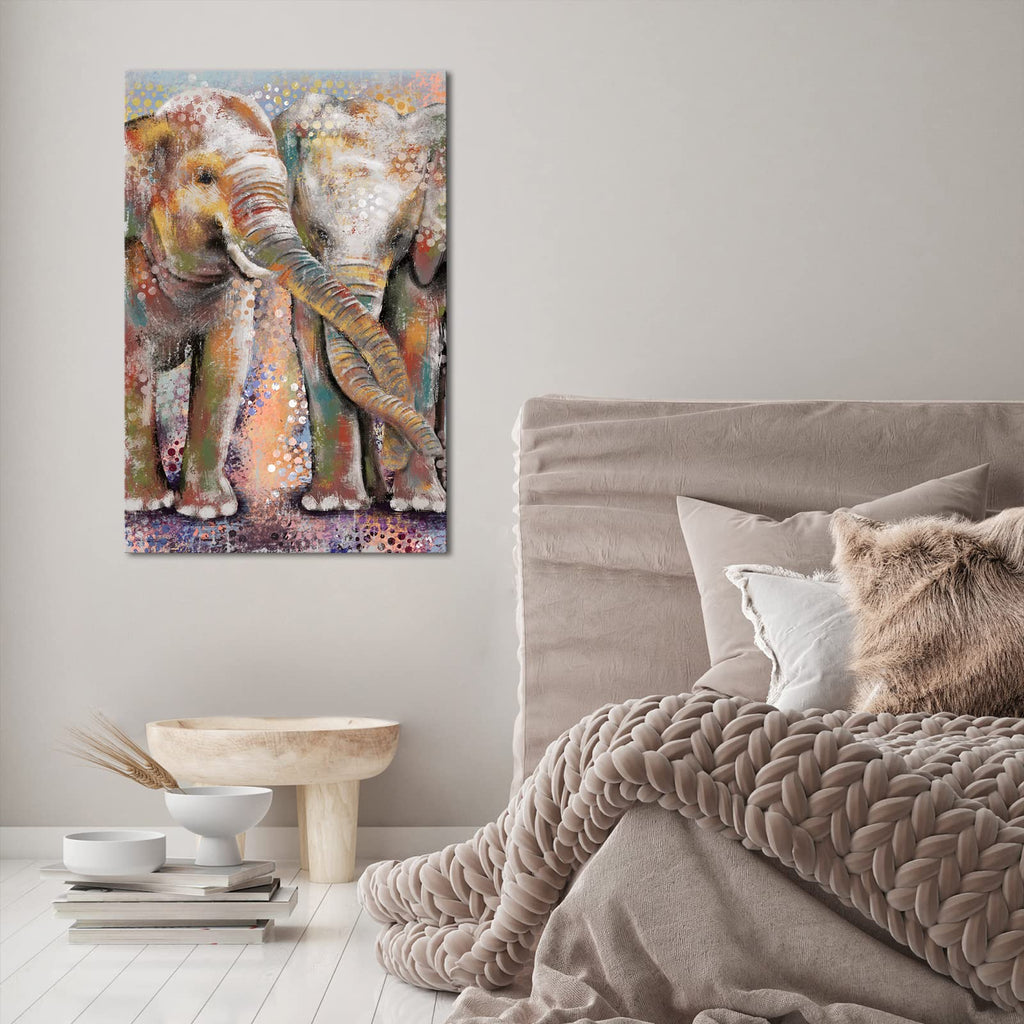 Elephant Painting Canvas Wall Art Boho Paisley Pictures Artwork Vintage Home Living Room Bedroom Framed Ready to Hang