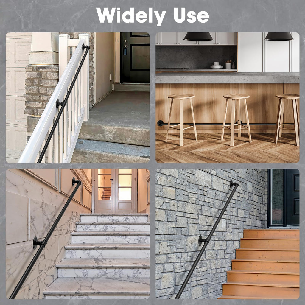 10FT Stair Handrail 440LB Wall-Mount Metal Rail Indoor Outdoor
