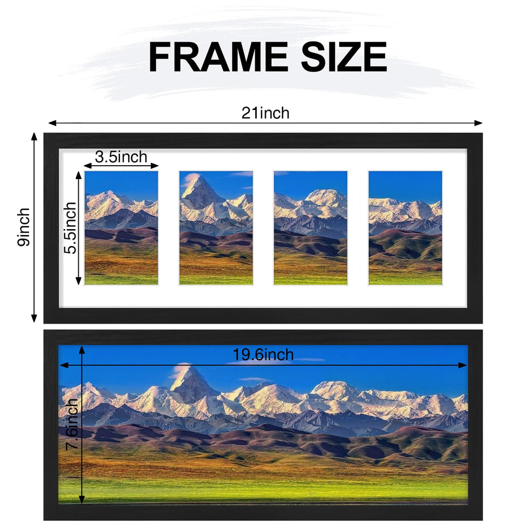 8x20 Collage Picture Frame, Displays 4Pcs 4x6 Pictures with Mat or 1Pcs 8x20 without Mat, Picture Frames Collage Wall