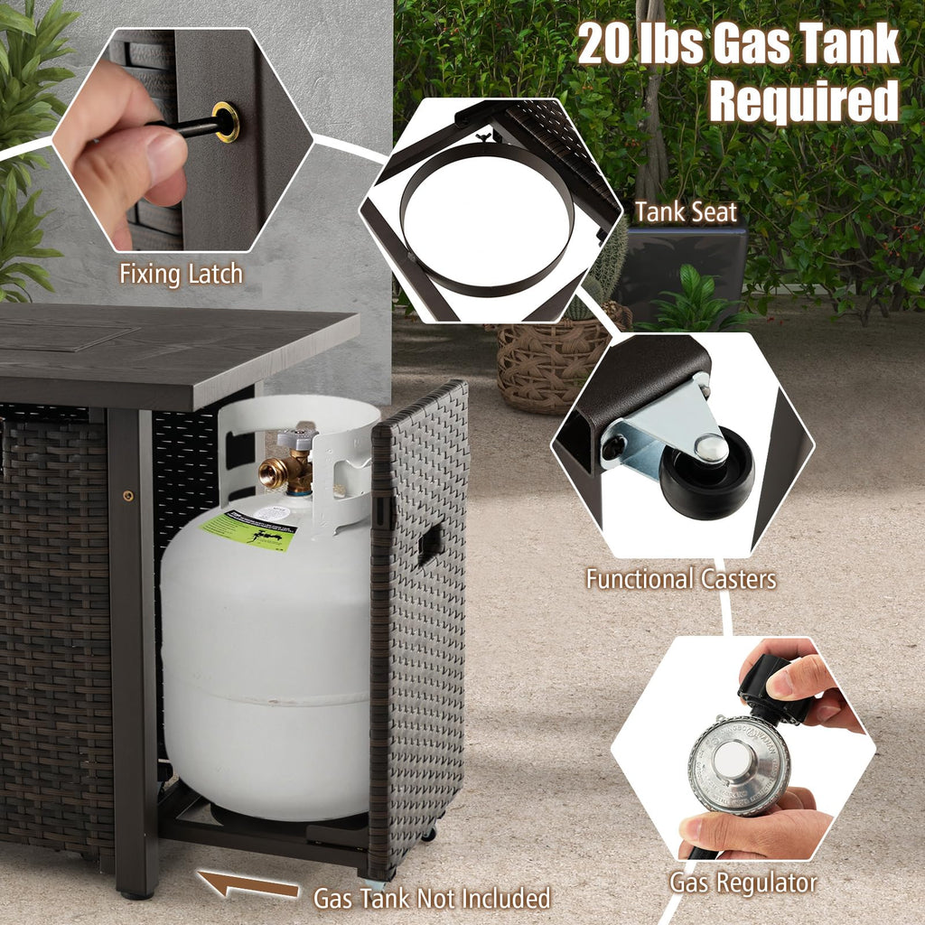 52 Inch 50, 000 BTU Patio Propane Fire Pit Table with Wind Guard