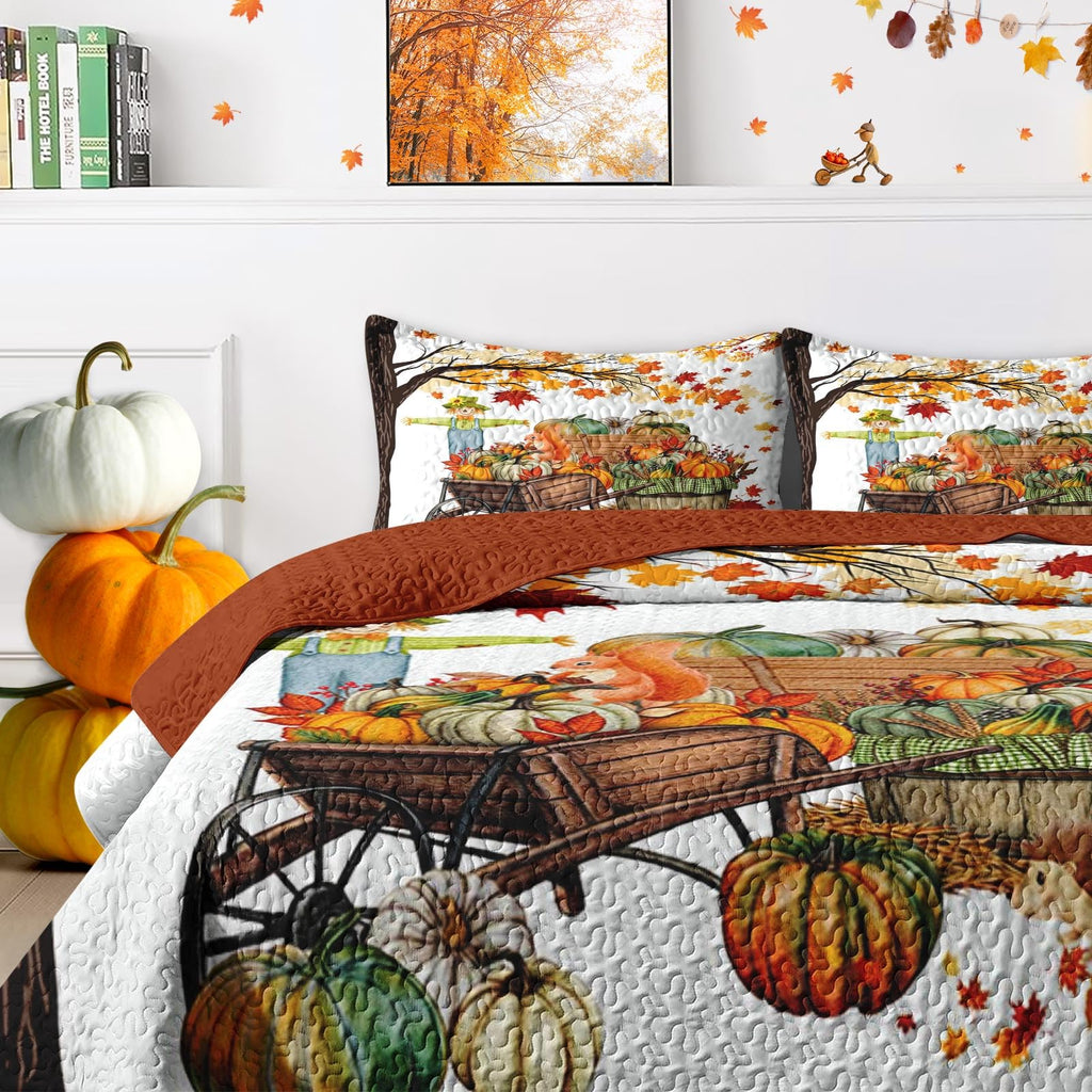 Fall Quilt Set, 3 Pieces Farmhouse Maple Bedding, Bedspread