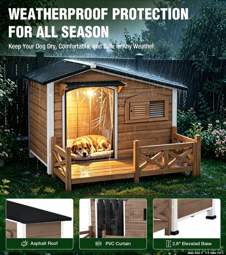 Dog House Outdor with Reinforced Iron Frame and Front Porch