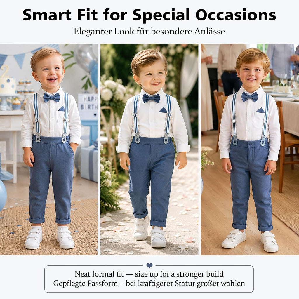 Toddler Boys Suit Set with Shirt, Bow Tie, Pants and Suspenders