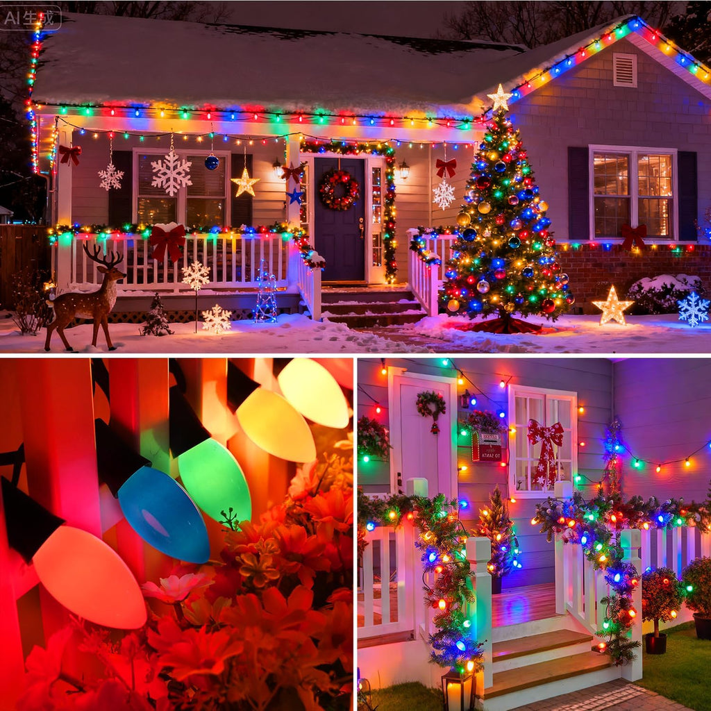 C9 Multicolor Christmas Lights - Waterproof Outdoor and Indoor Christmas Tree Lights UL Certified with 25 Lights with