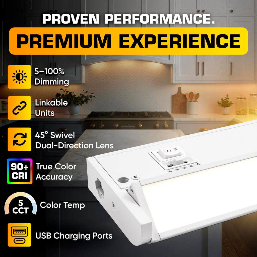 LED Under Cabinet Lighting Hardwired - Swivel Lens - 32 Inch White