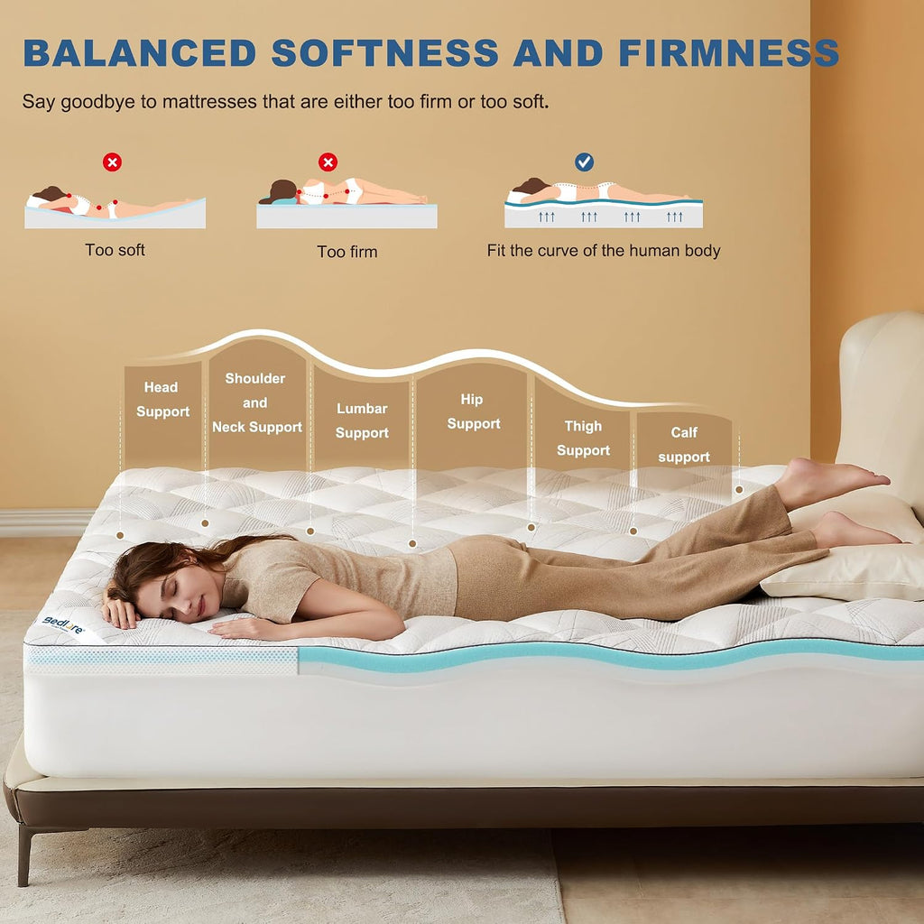 Full Mattress Topper Dual Layer 4-Inch Memory Foam Mattress Topper | Mattress Topper for Back Pain, Dual Layer Medium