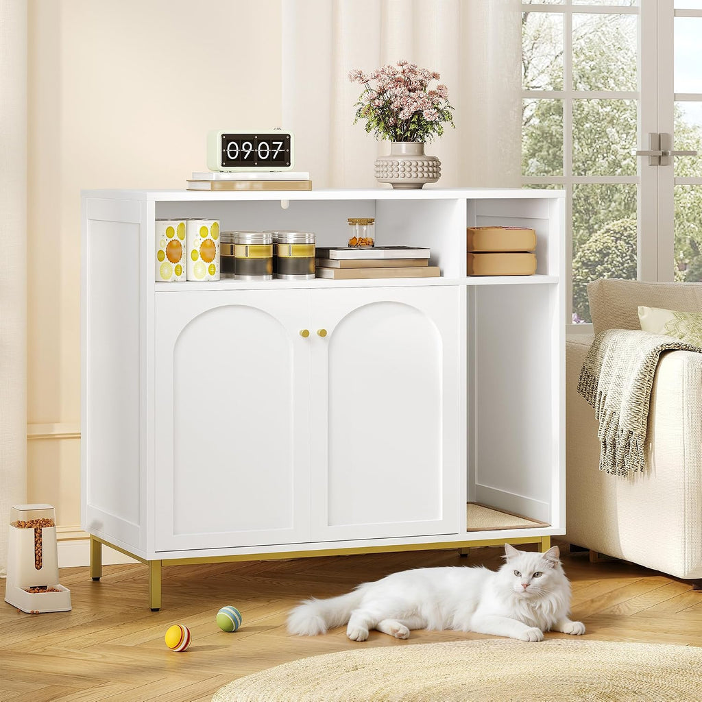 Cat Litter Box Enclosure, Hidden Litter Box Furniture with Storage