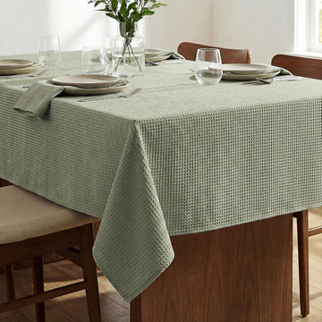 Rectangle Tablecloth Waffle Textured Waterproof Table Cloth Stain Resistant Wrinkle Free Washable De