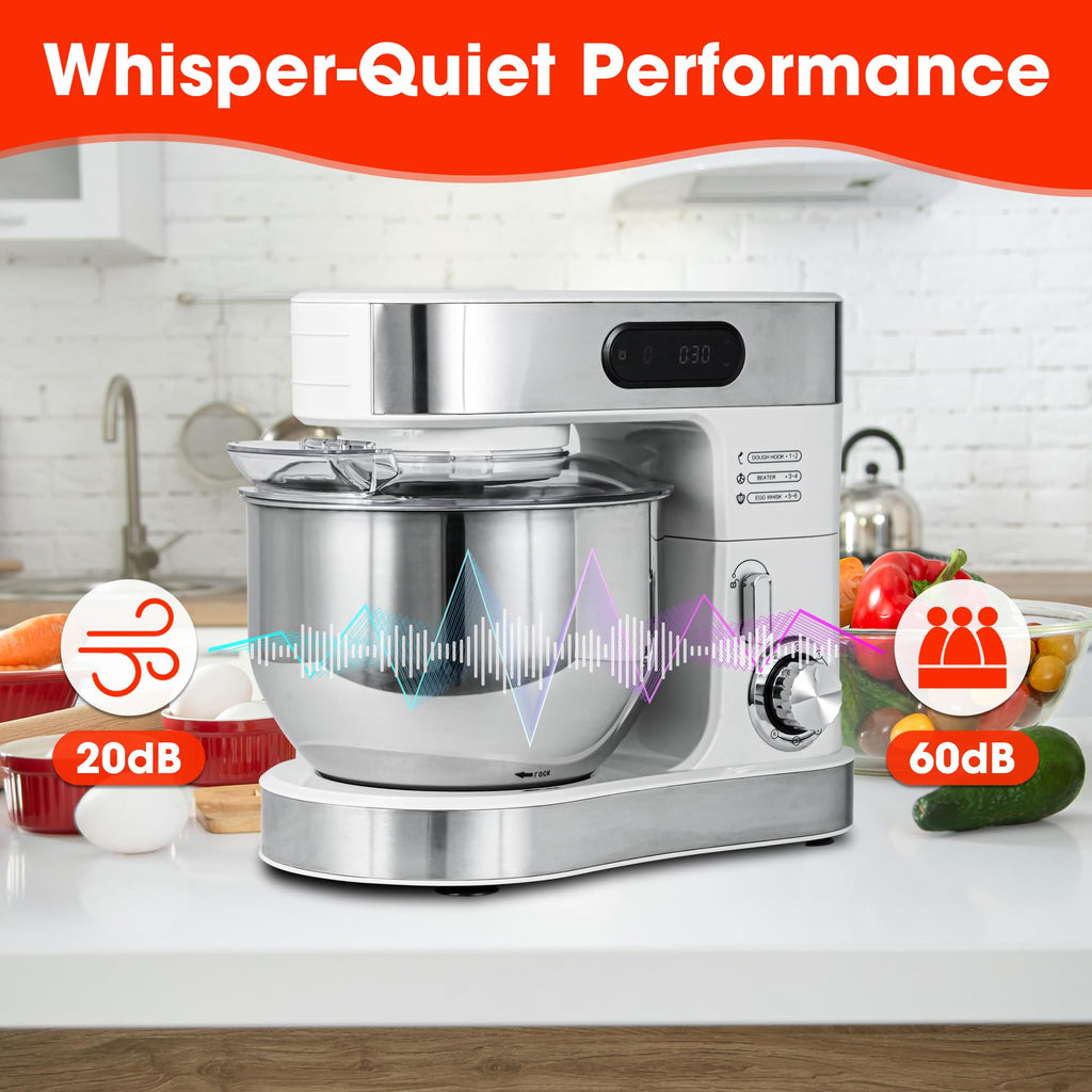 Stand Mixer, 5.8 QT Electric Food Mixer with 600W Pure Copper Motor, 6-Speed Tilt-Head Kitchen Mixer with Stainless