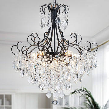 Crystal Chandelier 10-Light Pendant Ceiling Light Modern Lighting Fixture Hallway Bedroom Kitchen Bathroom, H 27.6" x