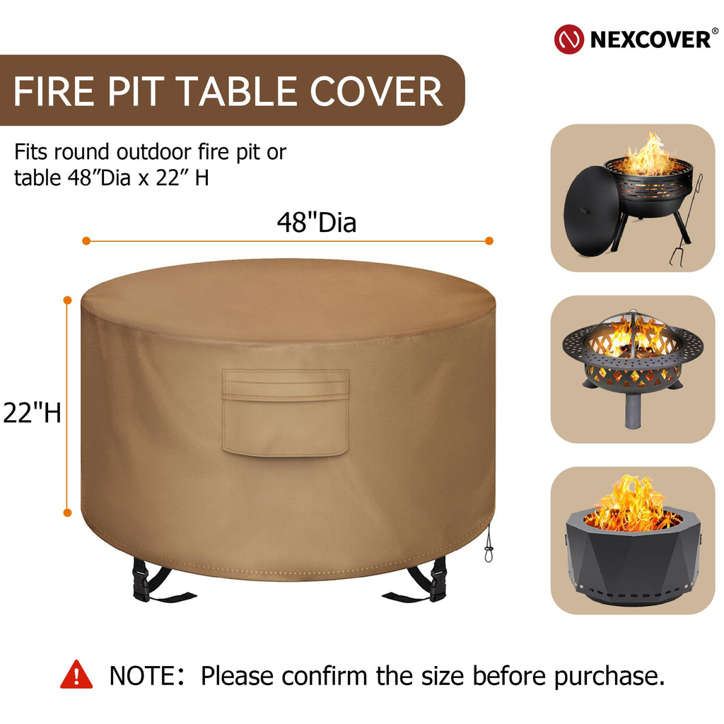 Round Fire Pit Cover, Waterproof 600D Heavy Duty Cover Fits Round Outdoor Fire Pit or Table 48"D x 22"H-Fade &