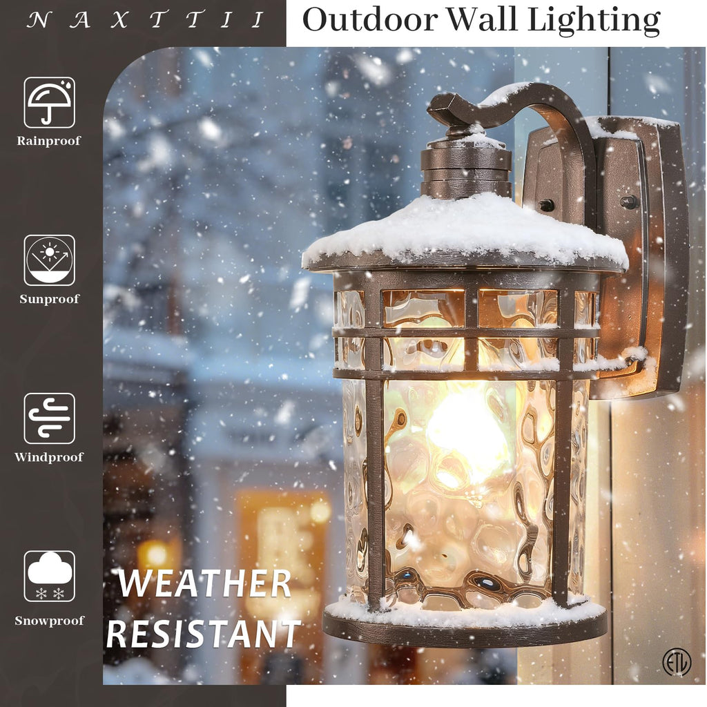 14.5 Inch Height Outdoor Wall Lights Waterproof Exterior Lighting Fixtures with Water Ripple Glass ORB Finish Outside