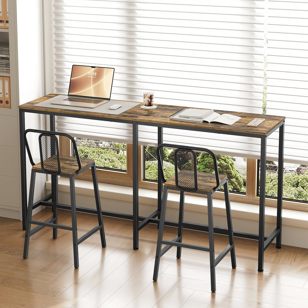 63" Long Bar Table, Counter Bar Height Table, High Top Table, Rectangular Bar Pub, Rustic Brown and Black BT06BR
