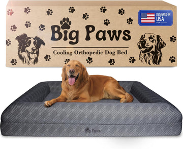 Cooling Orthopedic Dog Bed for XL & Senior Dogs + Enclosed Support, High-Density Memory Foam, Waterproof Liners