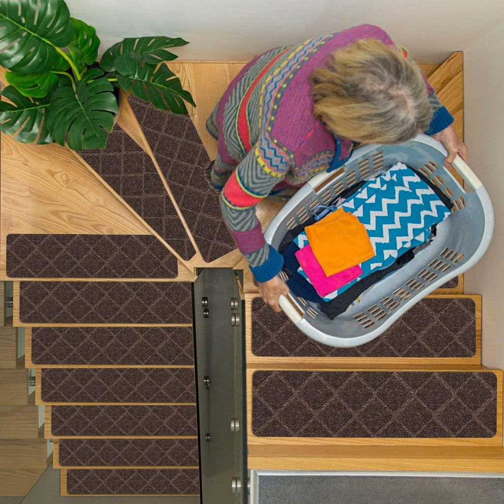 15 Pack Carpet Stair Treads for Wooden Steps, Indoor Rugs 8" X 30" | Non Slip Stair Runners with Self-adhesive