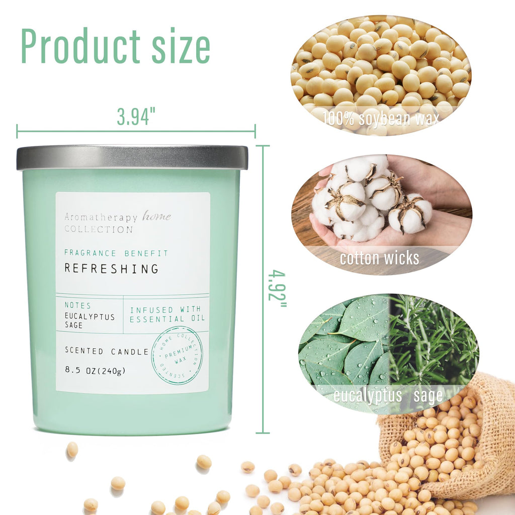 Eucalyptus & Sage Scented Candles - Summer Scented Candles, 8.5oz