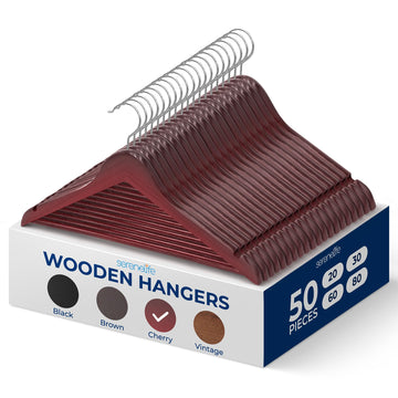 Wooden Hangers 50 Pack - Durable & Slim Coat Hanger - Wood Hangers for Coats, Suits, Jackets, Closet & Pants - Suit
