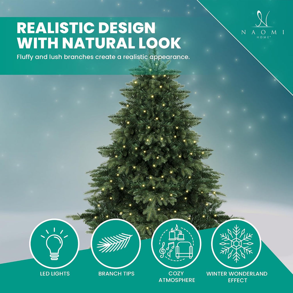 Cynthia 7.5ft Prelit Aritificial Christmas Tree with 3661 Branch Tips, 800 Warm Lights and Metal Stand, 60" Wide