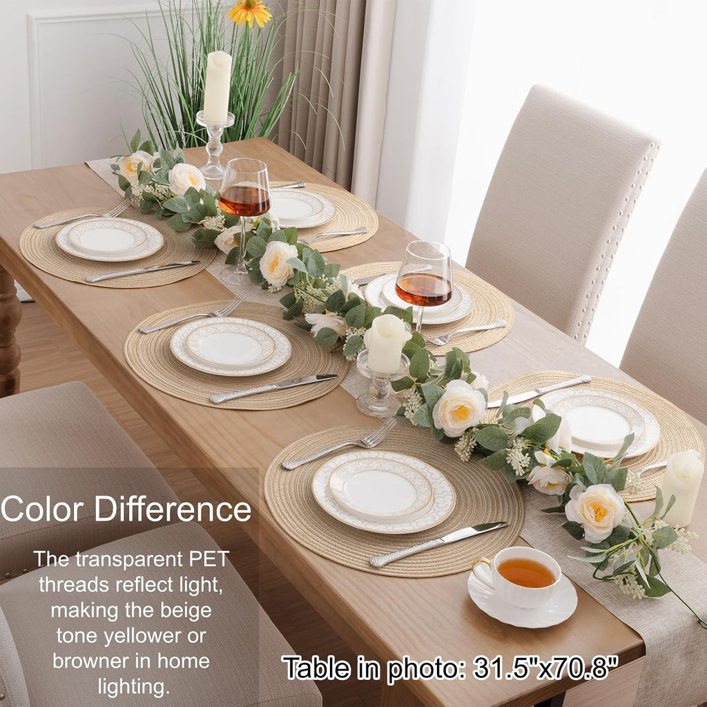 15 inch Round Placemats, Cotton Polyester Woven Braided Place Mats, Washable Heat Resistant Circle Table - Set of 6