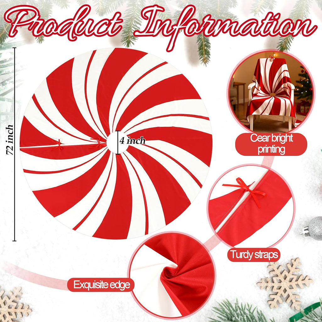 72 Inches Large Red Swirl Christmas Tree Skirt Sweet Candy Cane Christmas Tree Skirt Red and White Ornaments for