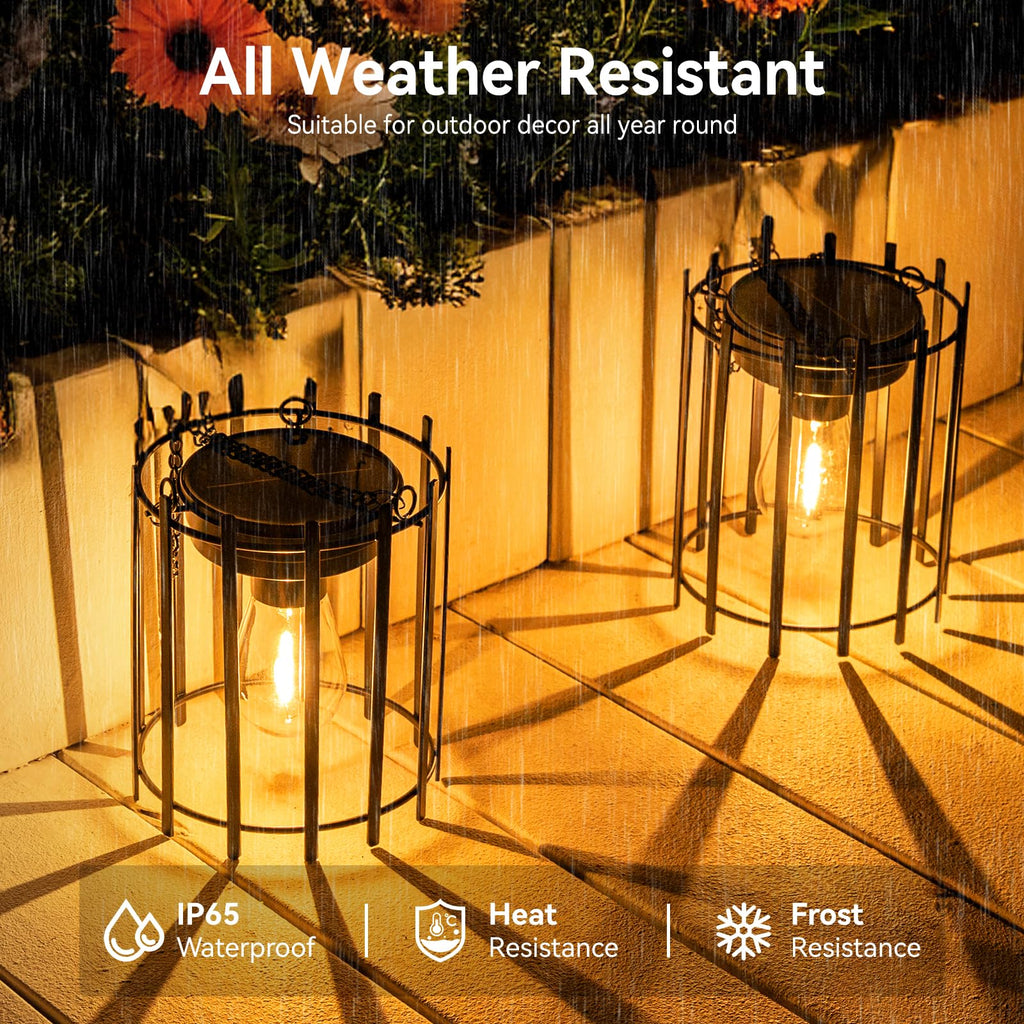 Solar Lanterns Outdoor Waterproof, 4 Pack Upgraded Bright Hanging Lights, Metal Decorative Lanterns for Yard Patio